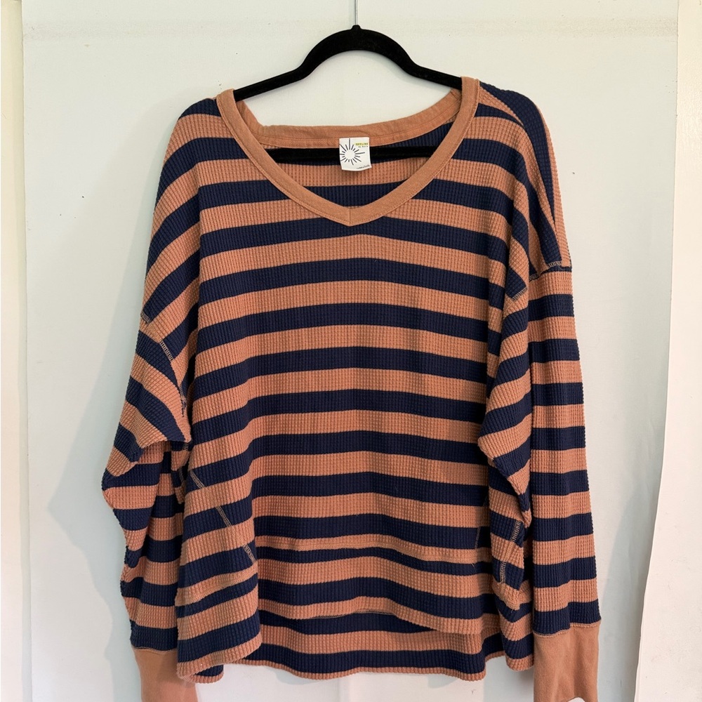 Aerie Navy and Tan Striped Long Sleeve Top